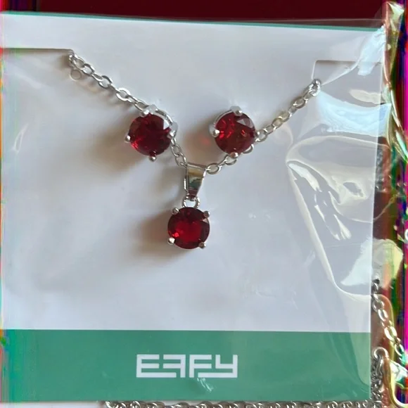 NEW EFFY Faux Ruby silver tone necklace & pierced earrings in EFFY Pouch - Picture 2 of 4